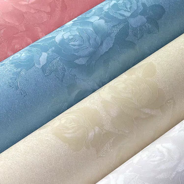 High Quality Luxury Damask 3D Embossed Pink Roses Floral PVC Self Adhesive Wallpaper Waterproof for Home Wall Decor detail 2