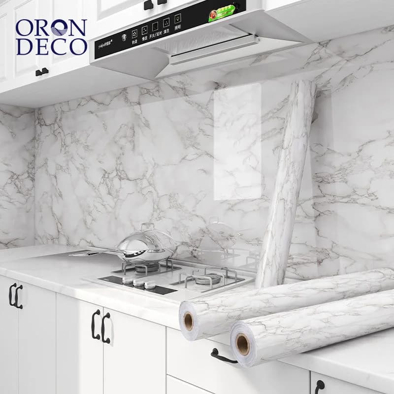 COWINLIFE DECO Design Customizable Wall Paper White Peel and Stick Self-Adhesive Waterproof Marble Sticker for Kitchen Wall Covering