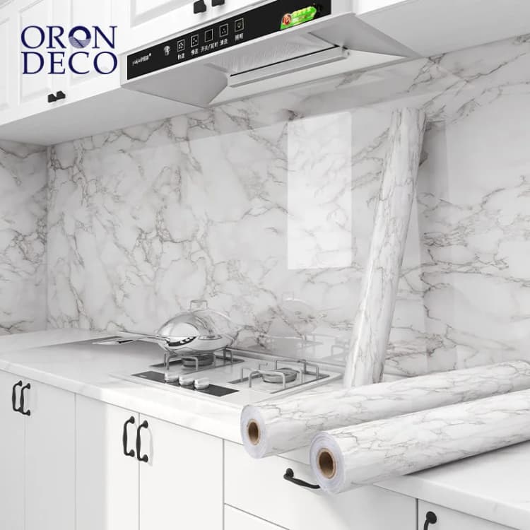 COWINLIFE DECO Design Customizable Wall Paper White Peel and Stick Self-Adhesive Waterproof Marble Sticker for Kitchen Wall Covering detail 1