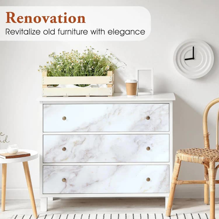 COWINLIFE DECO Matte Waterproof 3D Golden White Marble Sticker Peel Stick PVC Self-Adhesive Wallpaper Rolls Removable Wall Covering detail 2
