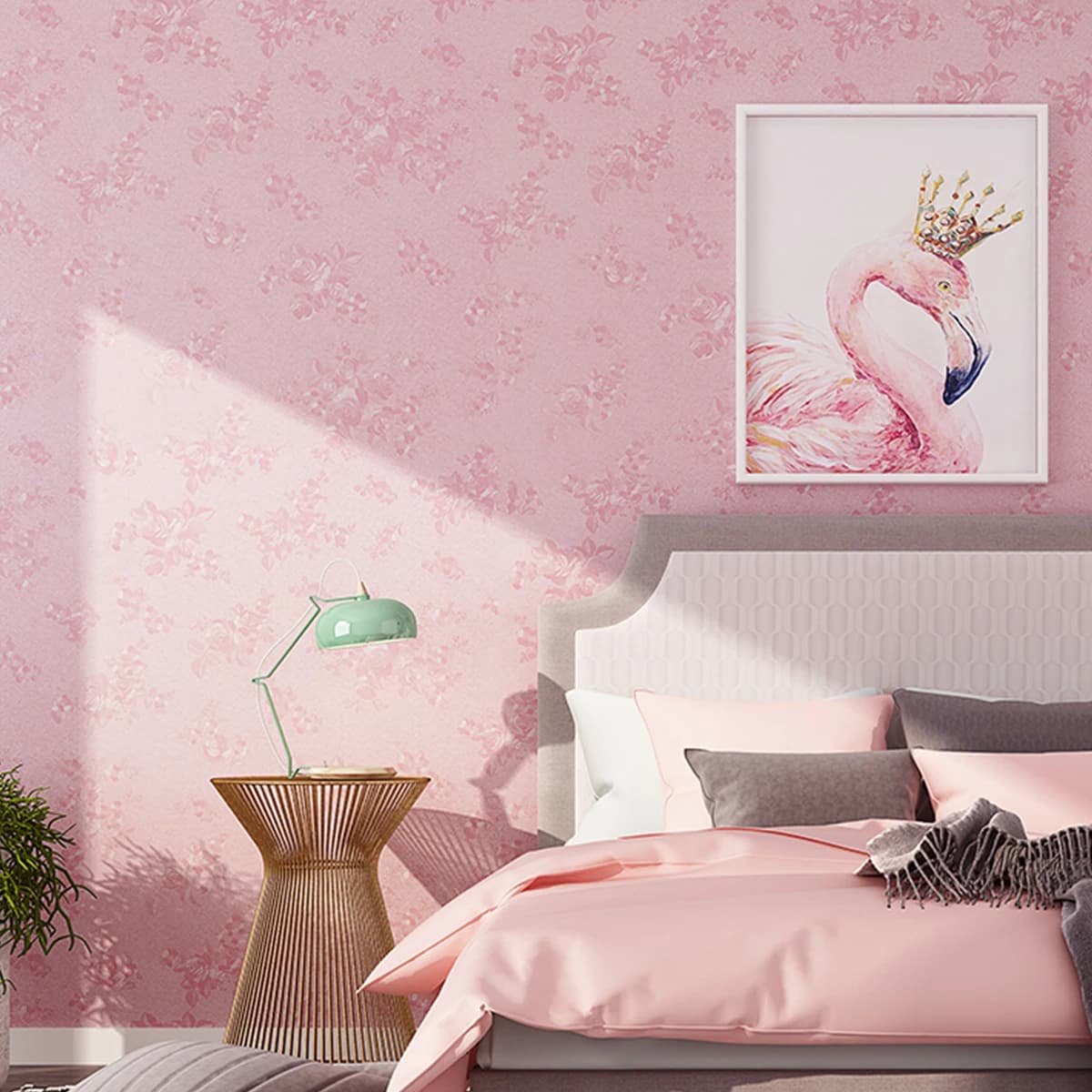 Free Sample Luxury Damask 3D Embossed Pink Roses Floral Pvc Flim Self Adhesive Wallpaper for Home Wall Decoration