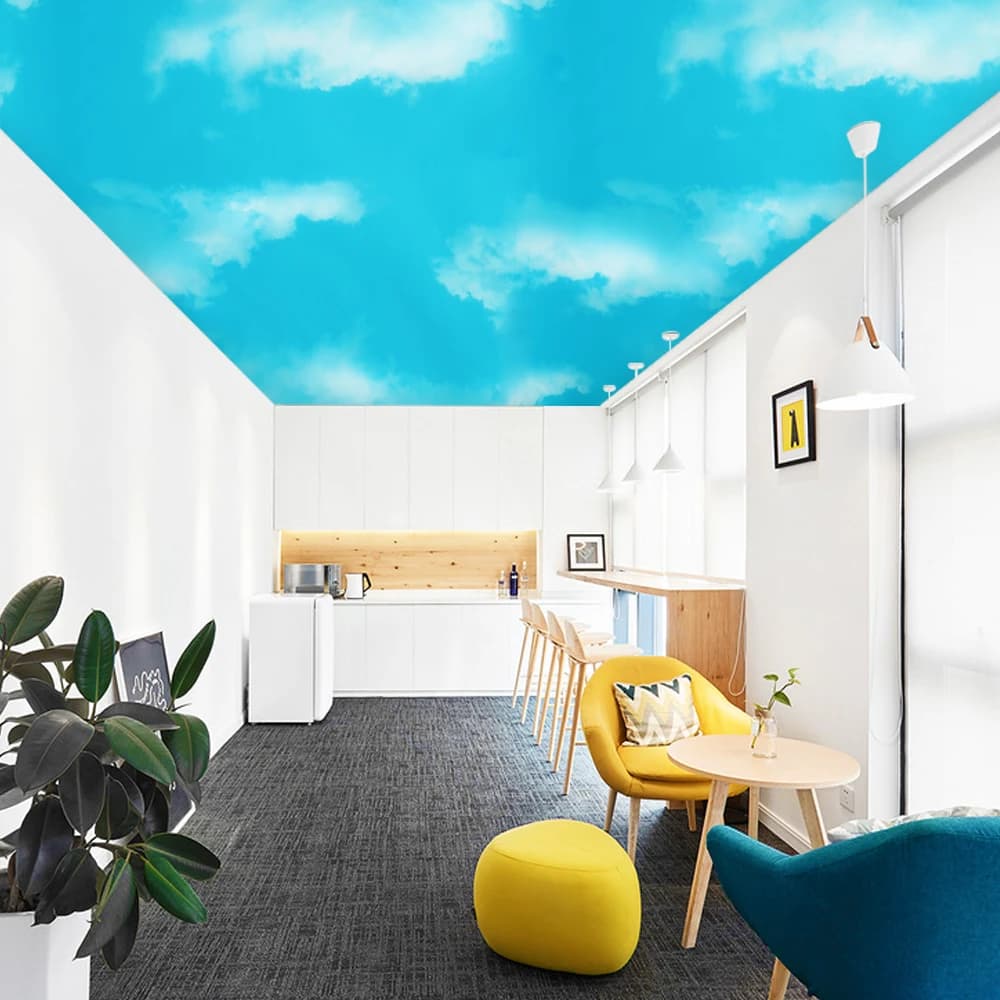 Self Adhesive Peel and Stick Blue Sky 3D PVC Ceiling Mural Wallpaper Waterproof Roof Ceiling Wall Sticker