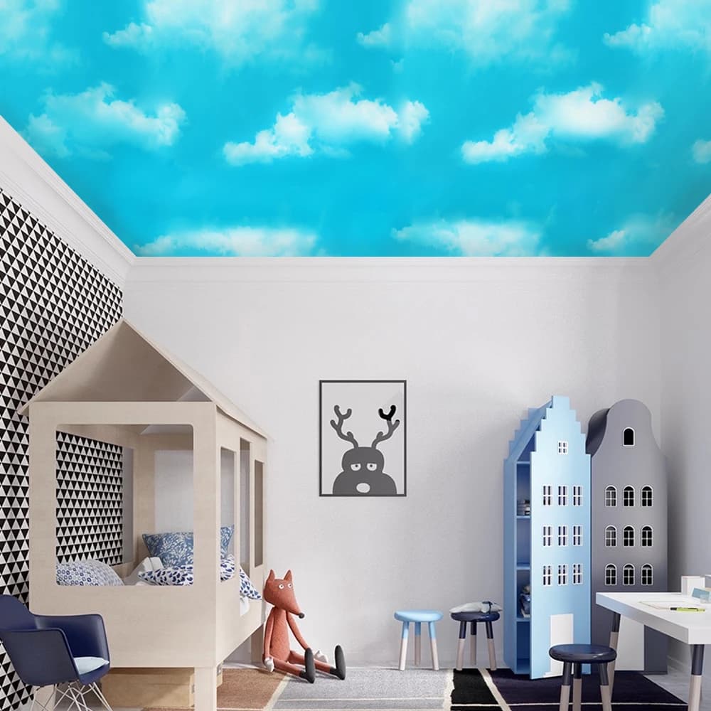 Blue Sky Self Adhesive Peel and Stick 3D PVC Ceiling Decoration Mural Wallpaper Ceiling Sticker Wall Paper for Children Room