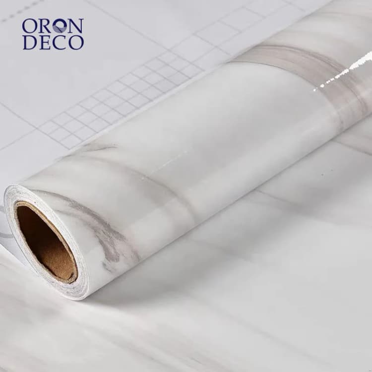COWINLIFE DECO White Marble Sticker Waterproof Peel and Stick Self-Adhesive Vinyl Film Wallpaper Roll for Kitchen Cabinets detail 1