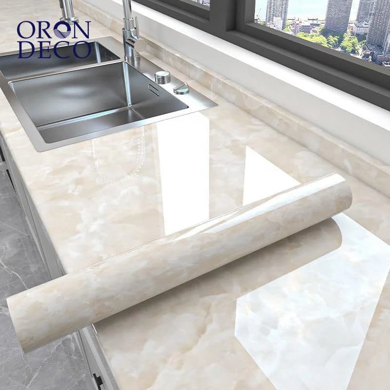 COWINLIFE DECO High Quality PVC Vinyl Beige Marble Wallpaper Self-Adhesive Peel & Stick Waterproof Kitchen Wallpaper Sticker