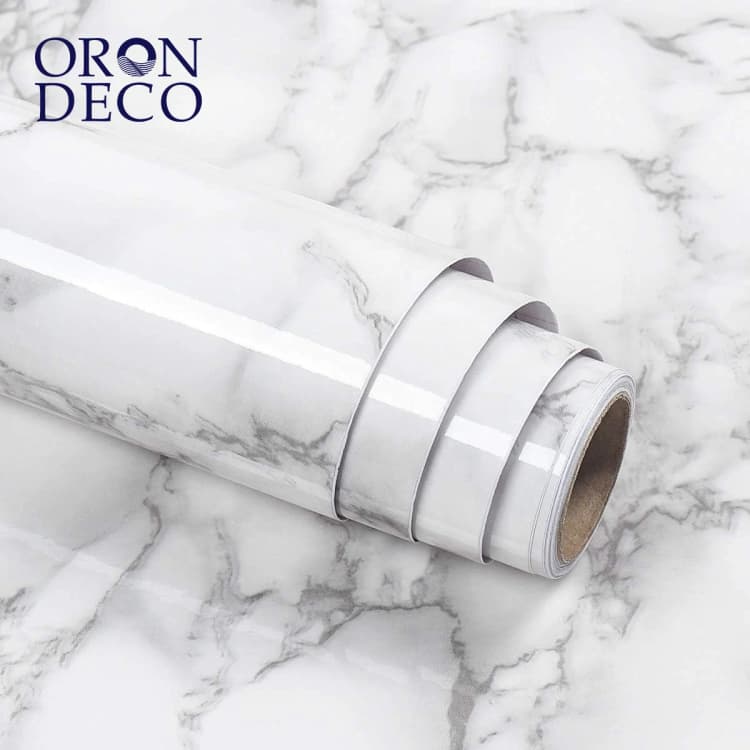 COWINLIFE DECO Modern Self-Adhesive Marble Wallpaper Sticker PVC Material Peel and Stick Waterproof Grey Vinyl Wrap for Kitchen detail 1