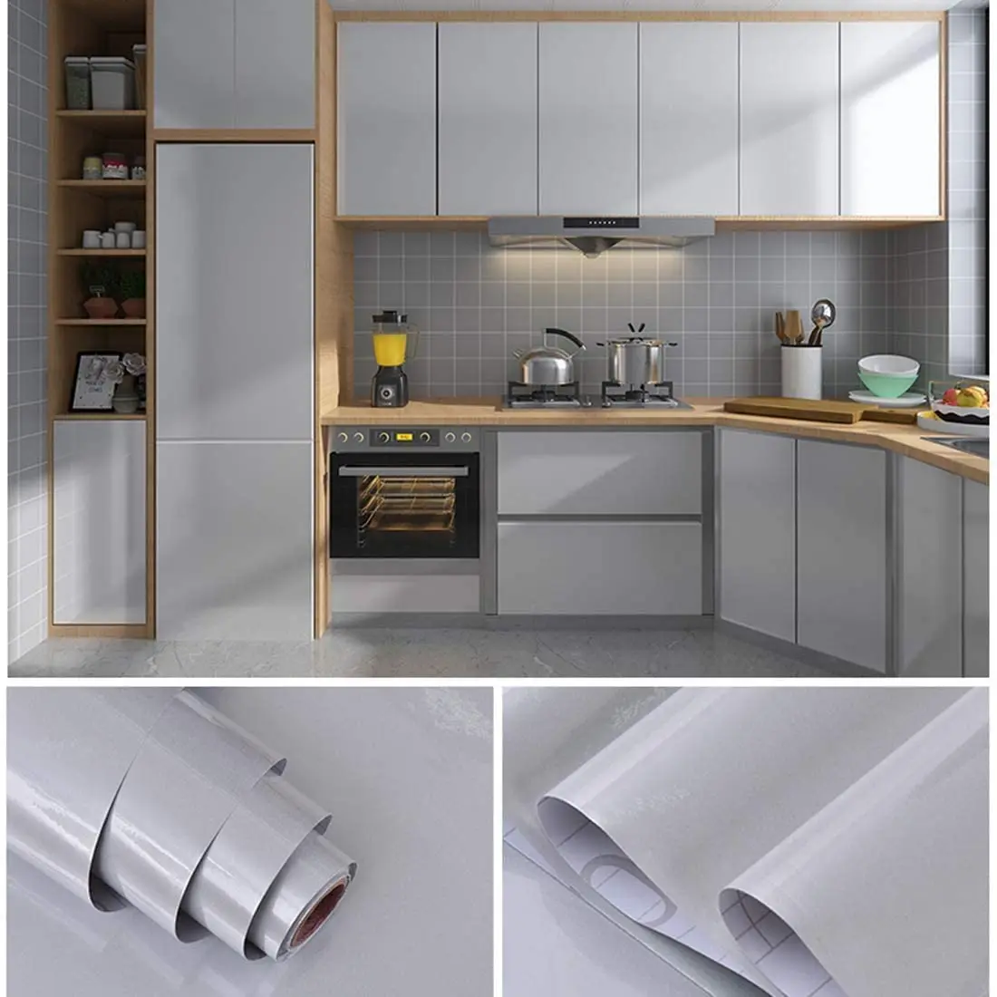 Waterproof Easy to Clean Pvc Vinyl Glitter Grey Peel and Stick Wall Paper Self Adhesive Glossy Wallpaper for Kitchen detail 4