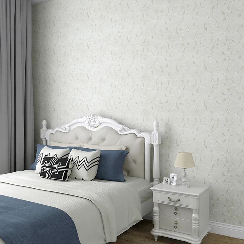 Waterproof Pvc Wall Sticker White 3D Embossed Floral Self Adhesive Wallpaper for Bedroom Wall Decor