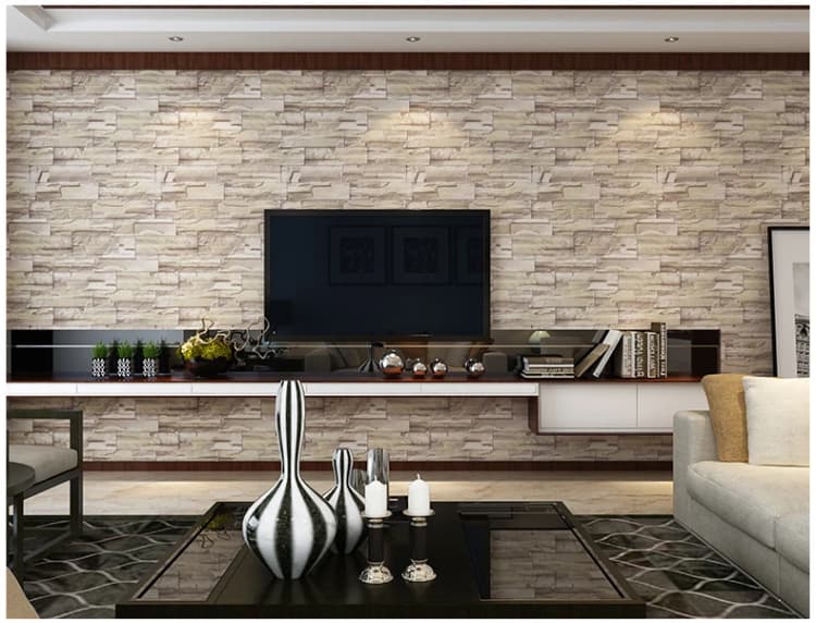 White Stone Sticker Roll 3D Brick PVC Self Adhesive Peel and Stick Wallpaper for Home Decoration detail 5