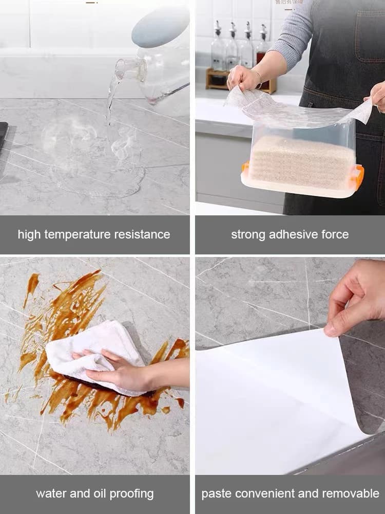 61Cm*3M Waterproof Easy to Clean Glossy Marble Kitchen Countertop Self Adhesive Wallpaper detail 6