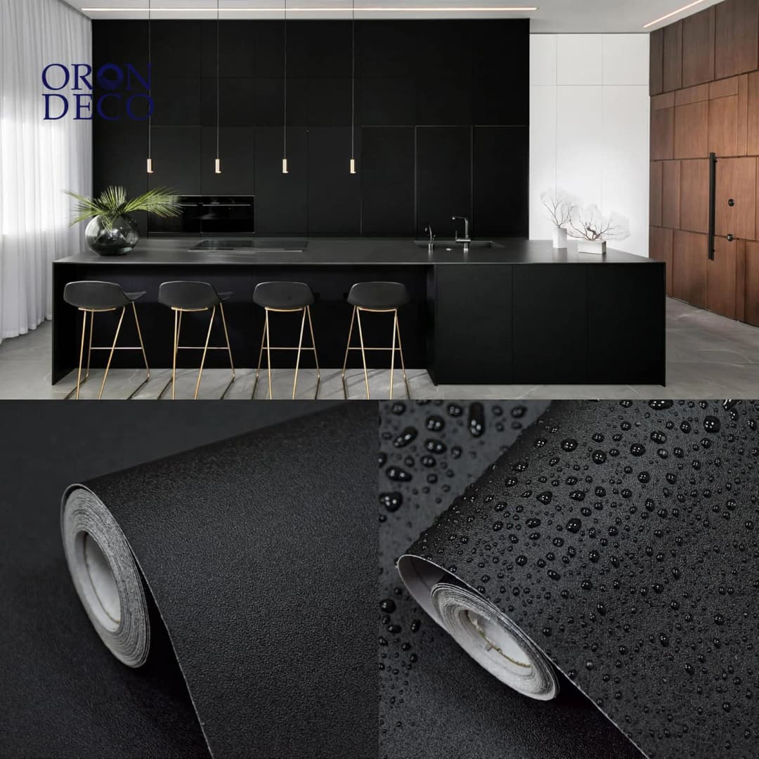 COWINLIFE DECO Matte Black Wallpaper Peel and Stick Vinyl Wall Paper Self Adhesive Solid Colour Wall Sticker for Kitchen Cabinets