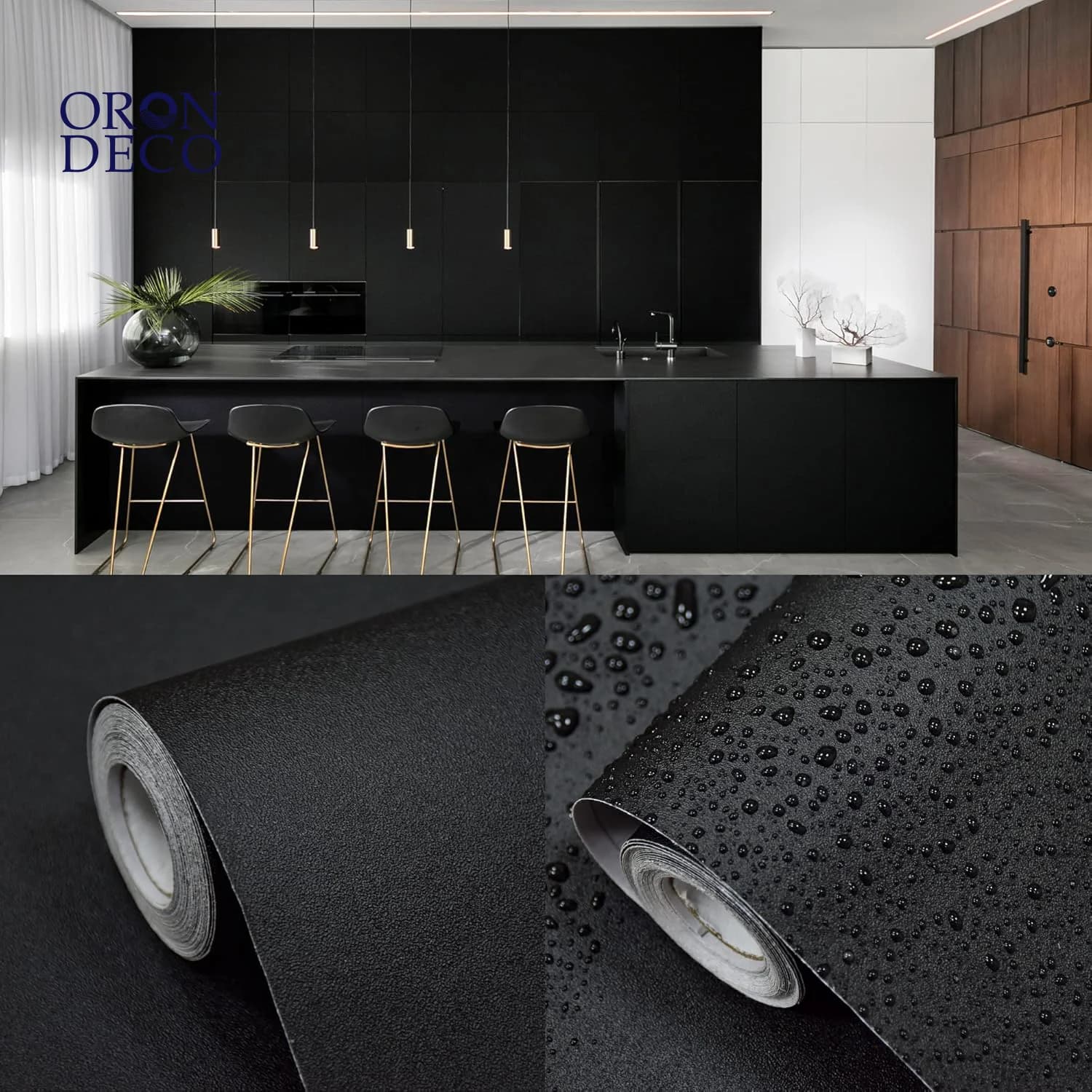 COWINLIFE DECO Matte Black Wallpaper Peel and Stick Vinyl Wall Paper Self Adhesive Solid Colour Wall Sticker for Kitchen Cabinets