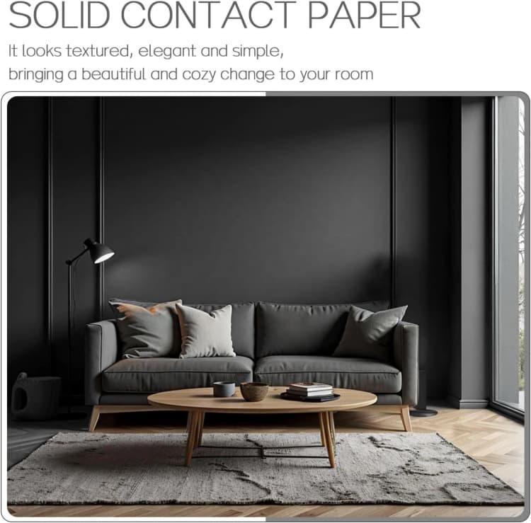 COWINLIFE DECO Matte Black Wallpaper Peel and Stick Vinyl Wall Paper Self Adhesive Solid Colour Wall Sticker for Kitchen Cabinets detail 3