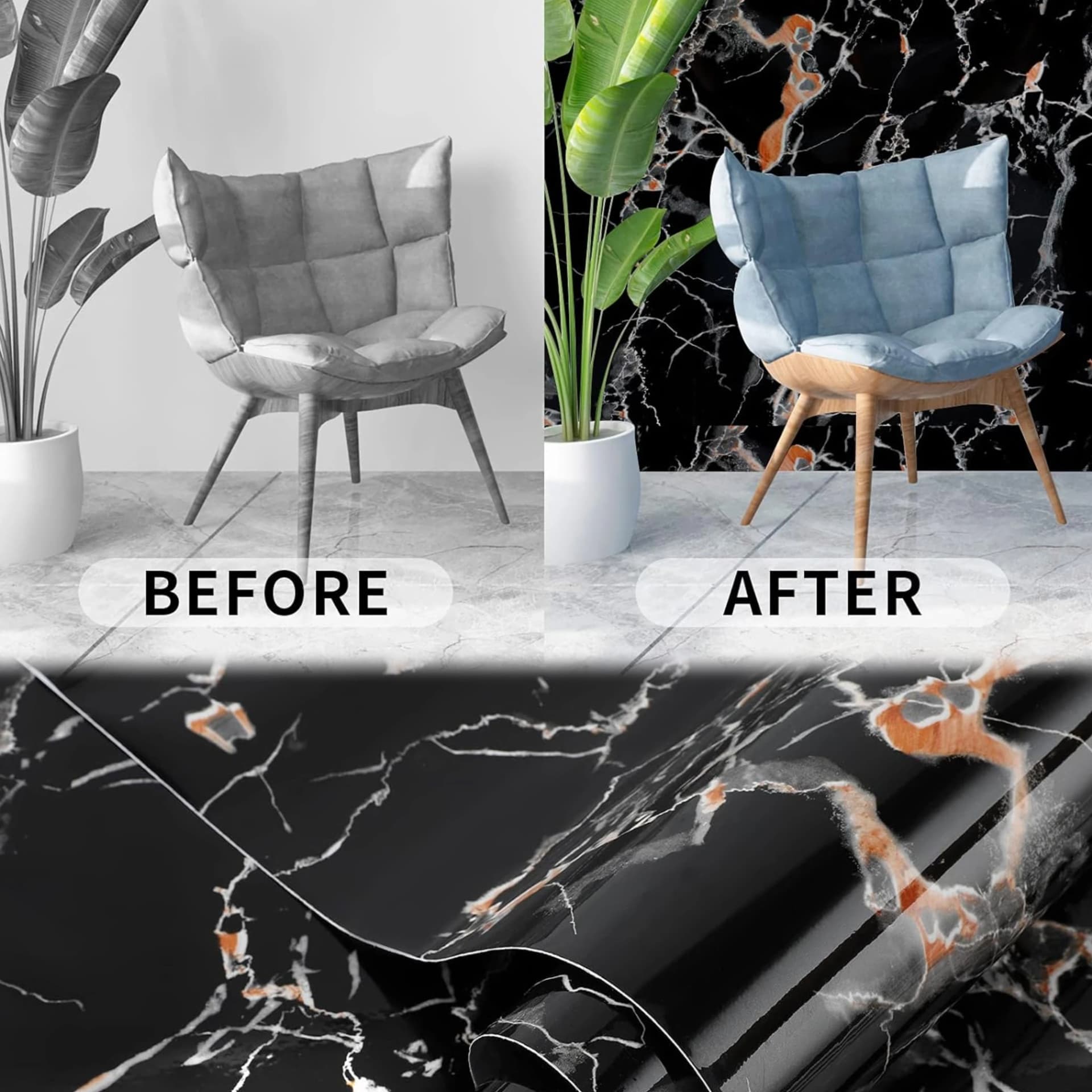 Hot Selling Marble Sticker Black Wallpaper Removable Self Adhesive Vinyl Peel and Stick Wallpaper for Living Room