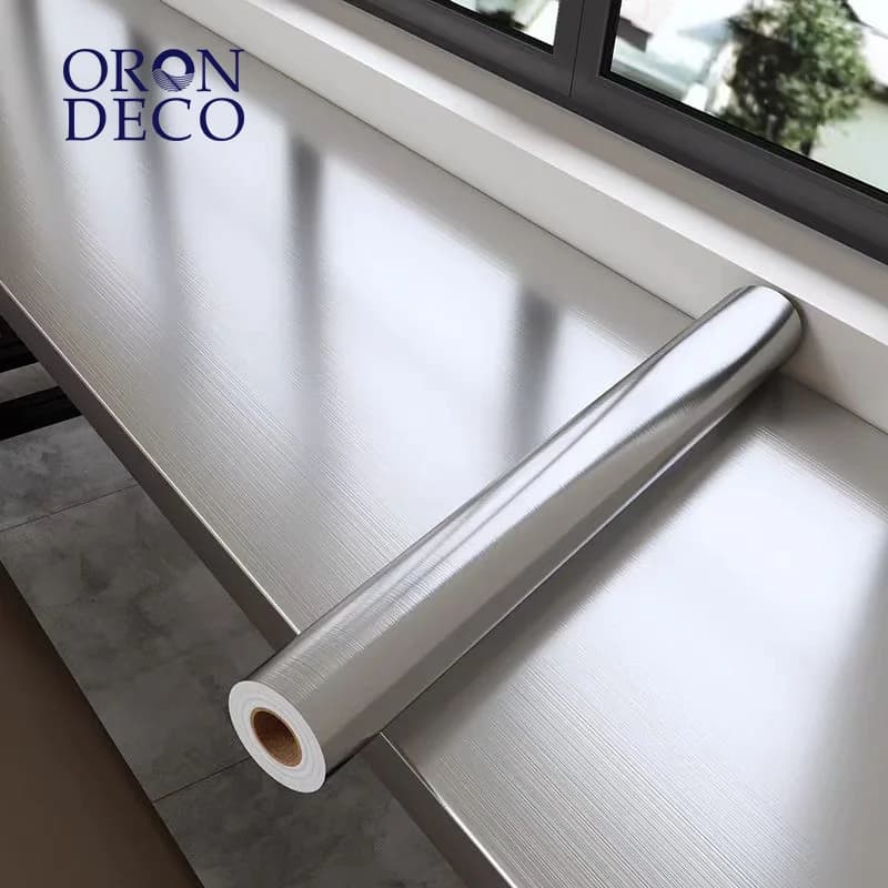 COWINLIFE DECO Self-Adhesive Vinyl Wallpaper Sticker Silver Metallic Brush Stainless Steel Waterproof Peel Stick Decorative Films