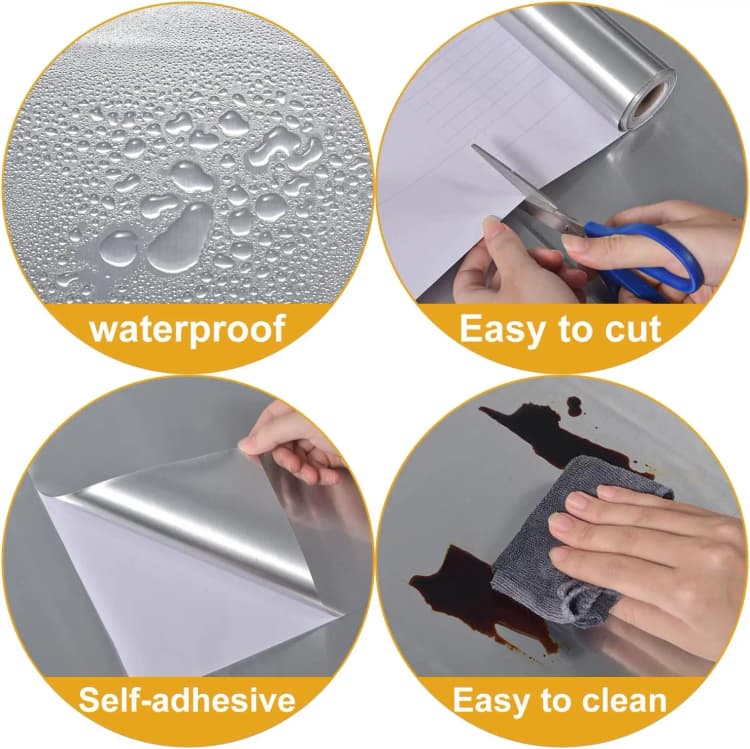 COWINLIFE DECO Self-Adhesive Vinyl Wallpaper Sticker Silver Metallic Brush Stainless Steel Waterproof Peel Stick Decorative Films detail 6