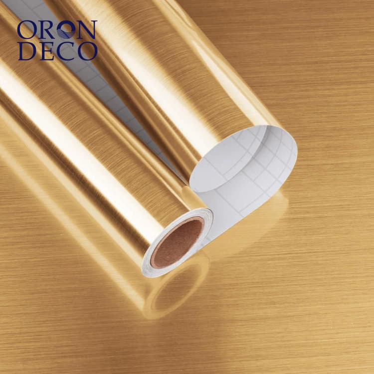 COWINLIFE DECO Hot Selling Gold Stainless Steel Self-Adhesive Brushed Sticker PVC Peel Stick Metallic Wallpaper for Kitchen Decor detail 1