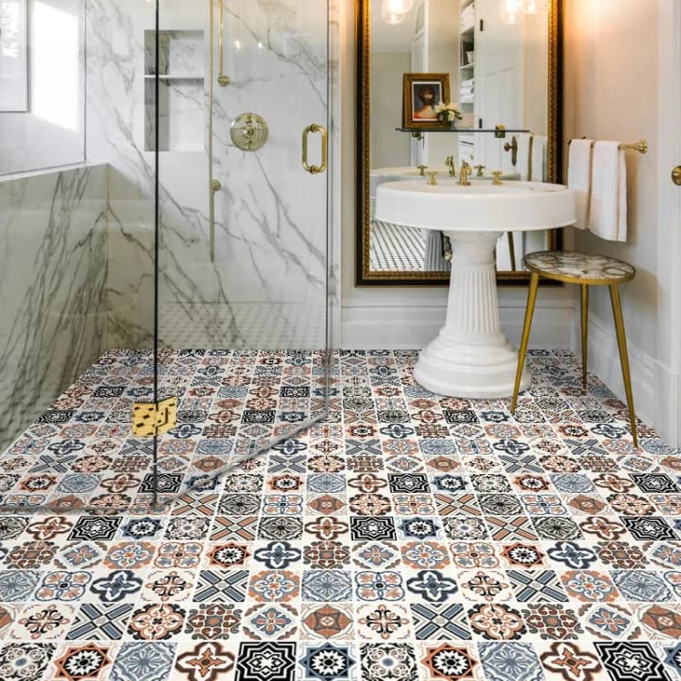 Chinese Manufacturer Pvc Vinyl Flooring Sticker Peel and Stick Floor Tile Paper 3D Floor Waterproof  Removable Wallpaper detail 2