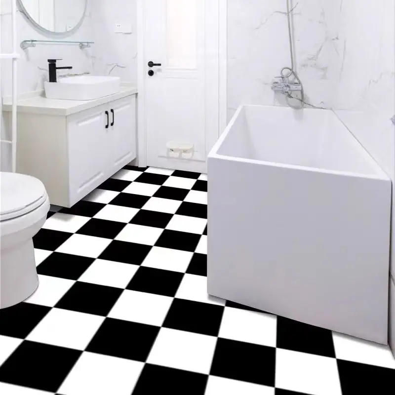 Factory Price Waterproof 3D Black and White Vinyl Flooring Stickers PVC Self Adhesive Floor Wallpaper Roll Removable detail 1