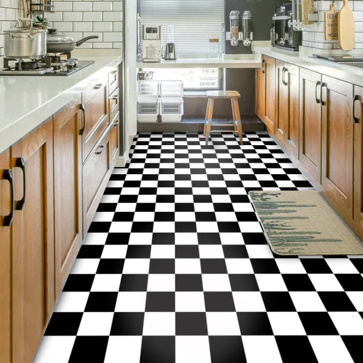 Factory Price Waterproof 3D Black and White Vinyl Flooring Stickers PVC Self Adhesive Floor Wallpaper Roll Removable detail 5