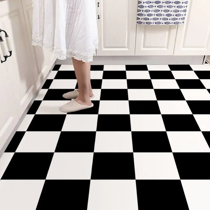 Cheap Pvc Vinyl Waterproof 3D Black and White Grid Peel and Stick Self Adhesive Bathroom Floor Sticker Wallpaper Flooring detail 2