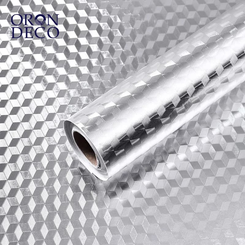 COWINLIFE DECO 3D Geometric Kitchen Wallpaper PVC Self-Adhesive Aluminum Foil Stickers Oil Proof vinyl wrap for kitchen cabinets