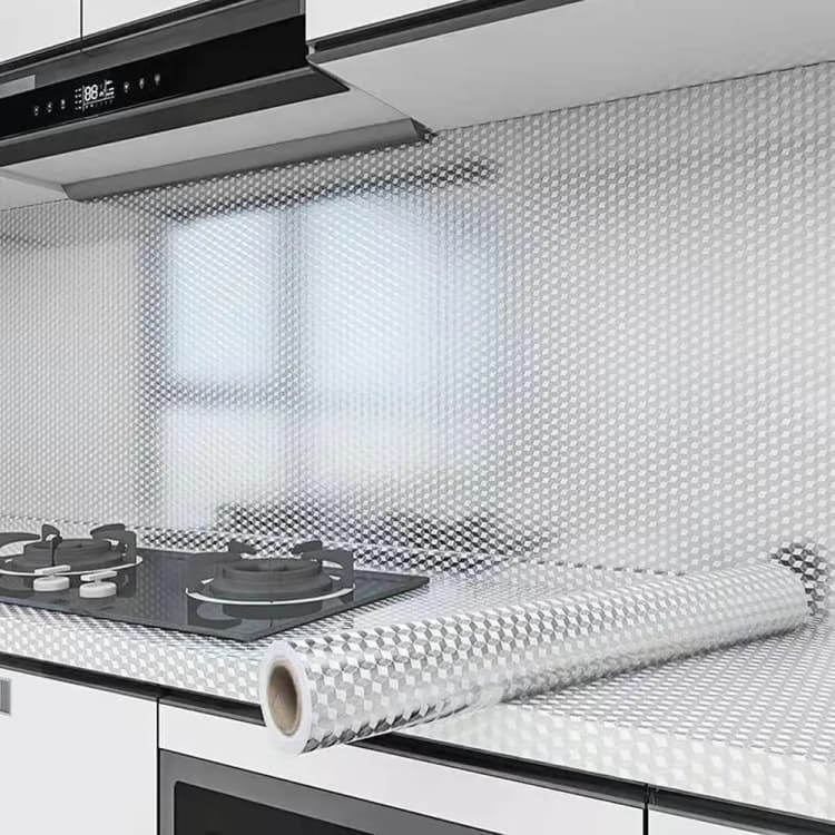 COWINLIFE DECO 3D Geometric Kitchen Wallpaper PVC Self-Adhesive Aluminum Foil Stickers Oil Proof vinyl wrap for kitchen cabinets detail 3