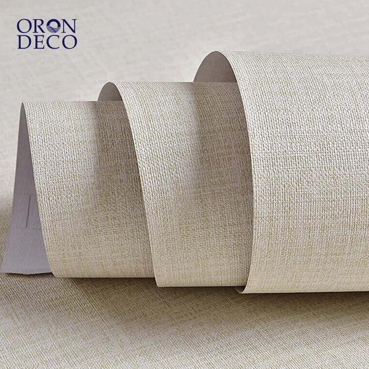 COWINLIFE DECO Textured Fabric Wall Paper Faux Grasscloth Beige Peel and Stick Self-Adhesive Linen Wallpaper for Walls Cabinets detail 1