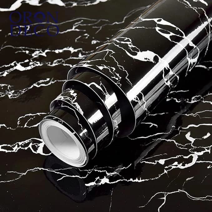 COWINLIFE DECO Glossy PVC Self-Adhesive Wallpaper Black White Marble Sticker Kitchen Bathroom Cabinets Peel Stick Wallpapers detail 1