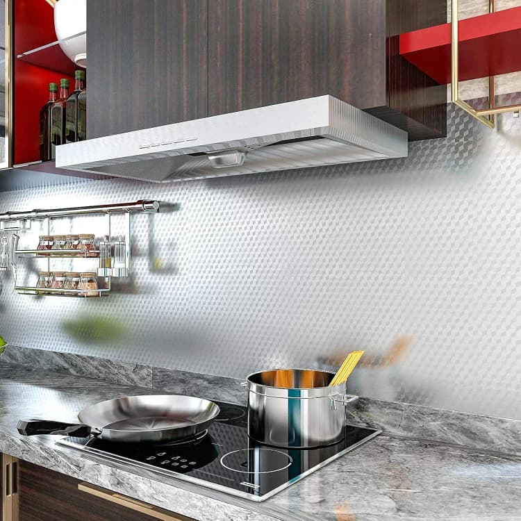 COWINLIFE DECO 3D Aluminum Foil Wall Paper Silver Chequer Peel Stick Waterproof Moisture Proof Kitchen Self-Adhesive Geometric detail 3