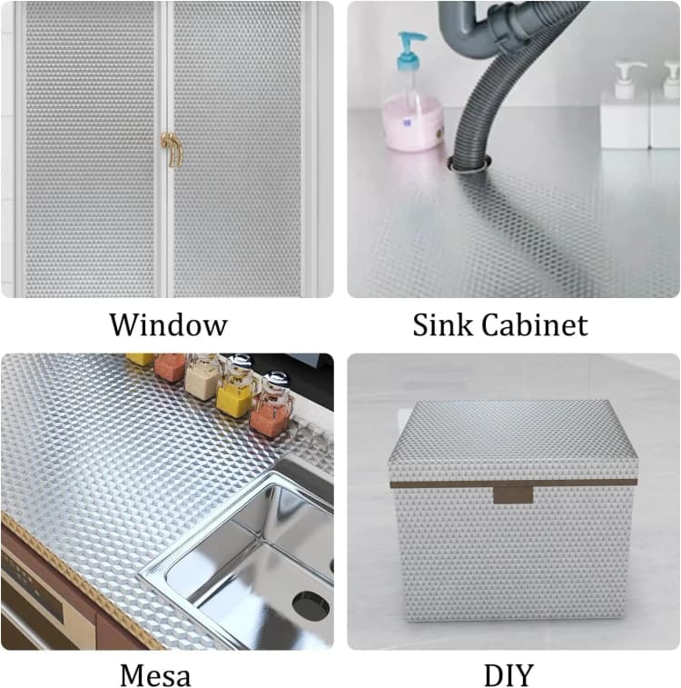 COWINLIFE DECO 3D Aluminum Foil Wall Paper Silver Chequer Peel Stick Waterproof Moisture Proof Kitchen Self-Adhesive Geometric detail 6