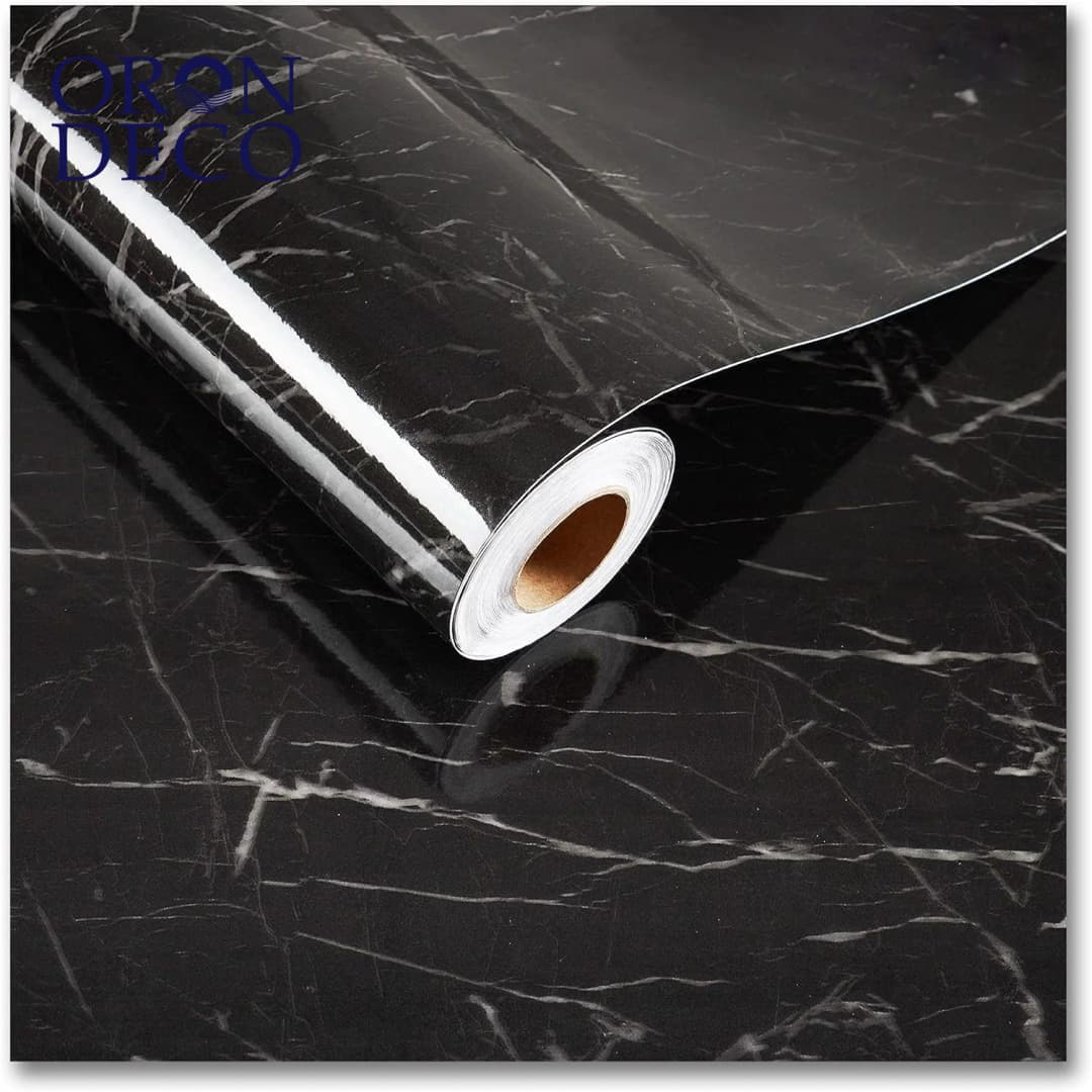 COWINLIFE DECO Self-Adhesive Removable Black PVC Vinyl Marble Sticker Design Waterproof Peel & Stick Kitchen Bathroom Wallpaper