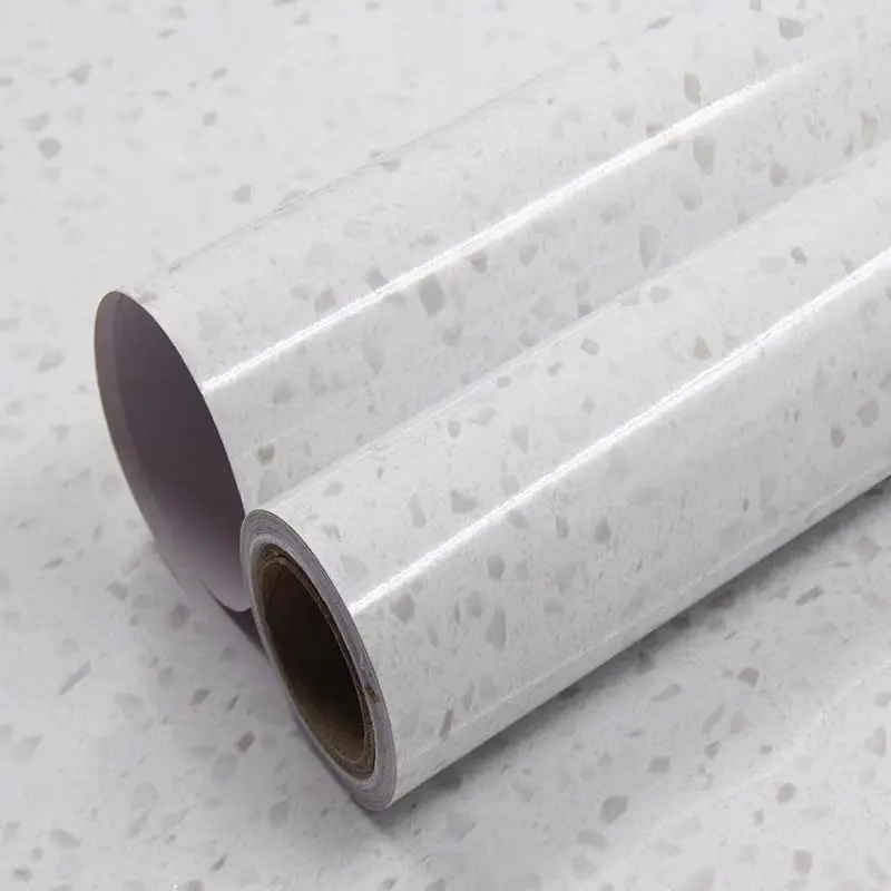 COWINLIFE DECO Waterproof Glossy White Granite Terrazzo Vinyl Marble Sticker Self Adhesive Wallpaper for Kitchen Countertops detail 2