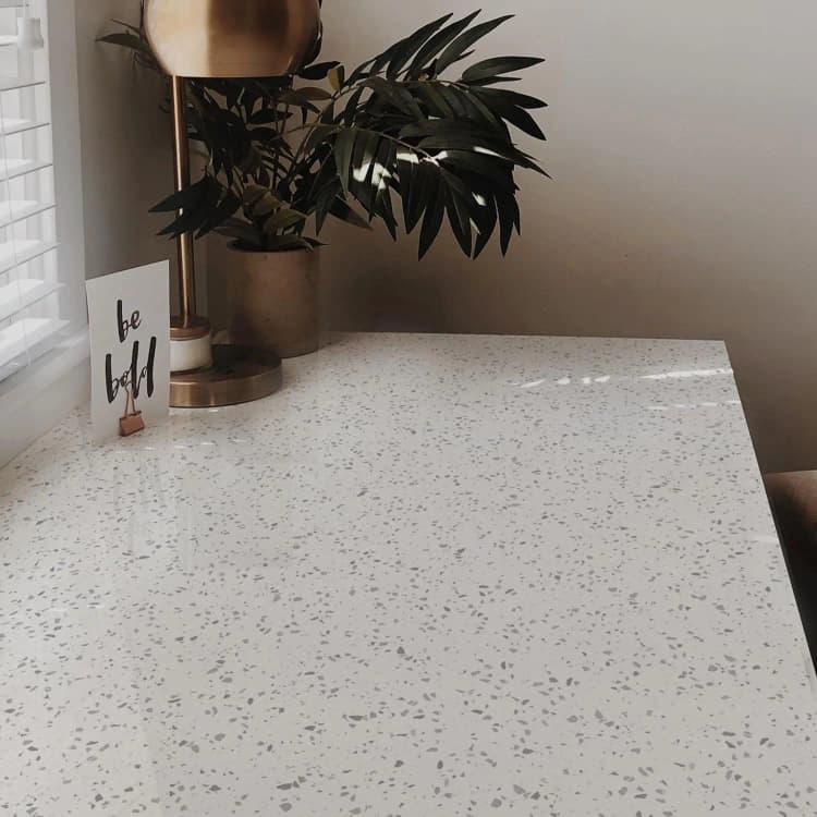 COWINLIFE DECO Waterproof Glossy White Granite Terrazzo Vinyl Marble Sticker Self Adhesive Wallpaper for Kitchen Countertops detail 3