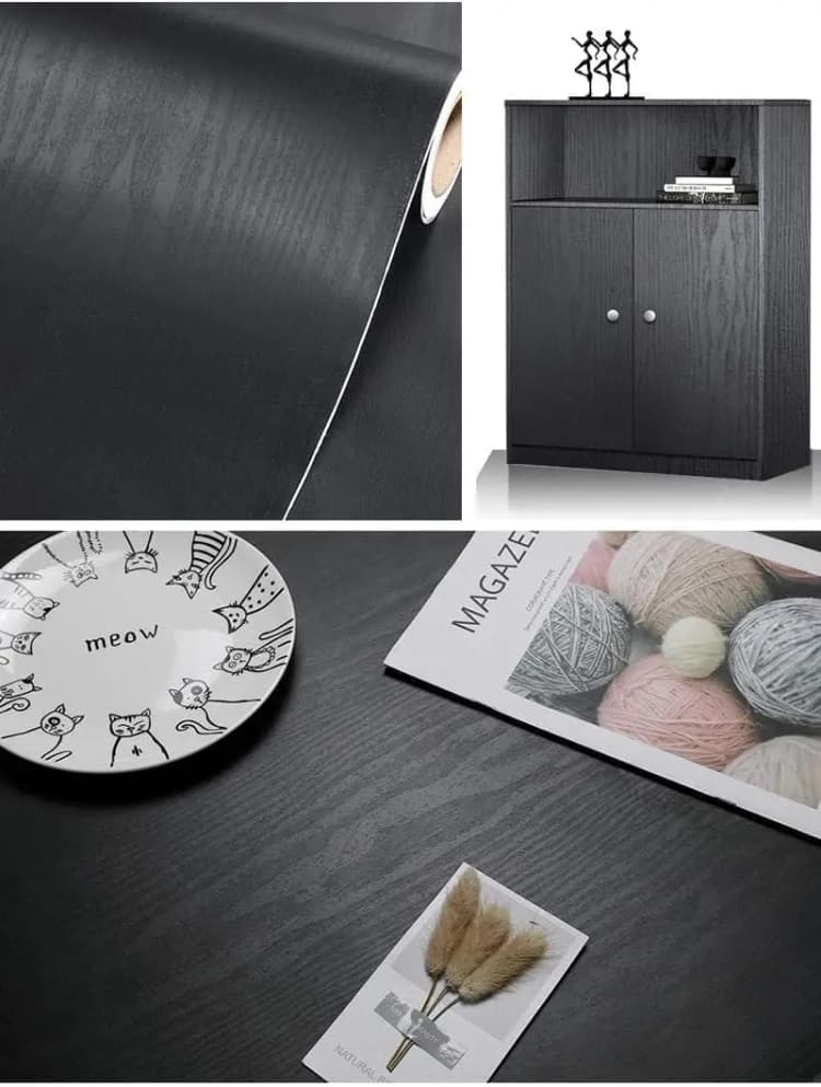 Black Wood Peel and Stick Paper Decorative Self-Adhesive Wallpaper for Bedroom or Kitchen Surfaces Easy to Clean Thickening detail 2