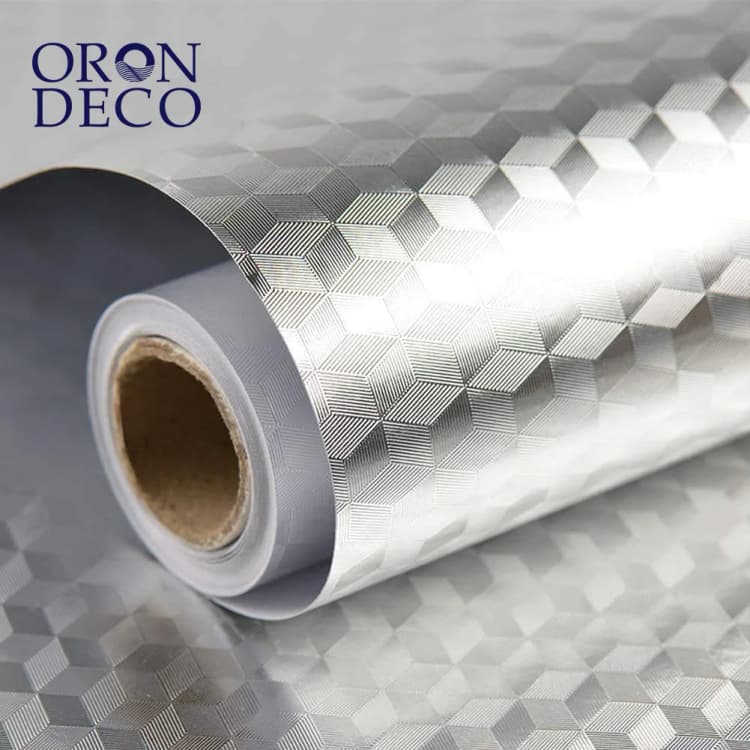 COWINLIFE DECO Cheap 3D Kitchen Wallpaper PVC Vinyl Self Adhesive Kitchen Aluminum Foil Stickers Oil Proof Waterproof for Wall detail 1