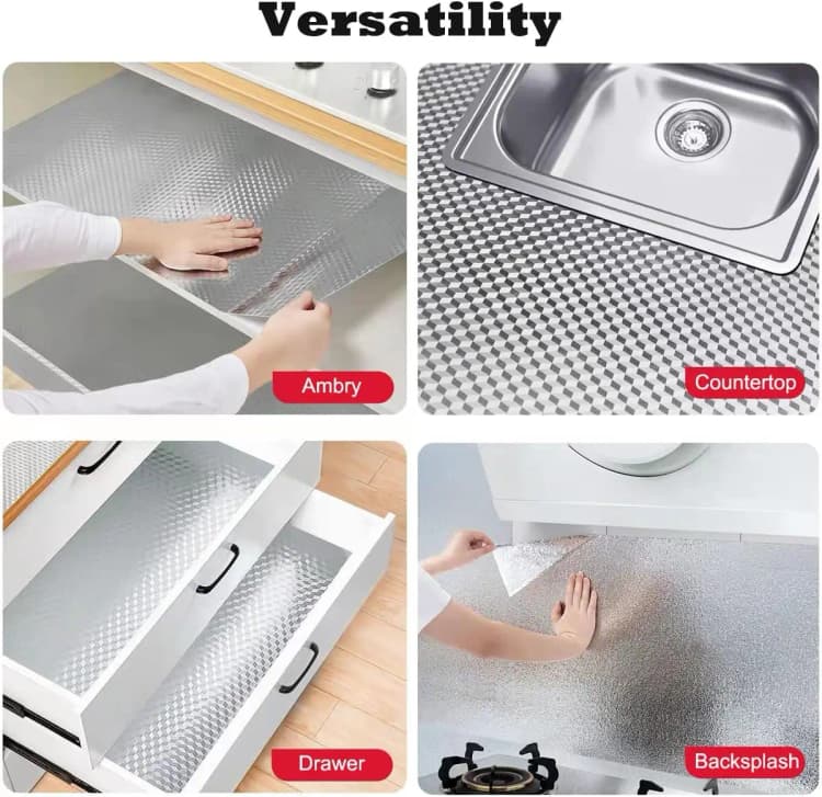 COWINLIFE Kitchen Waterproof Oil Proof Aluminum Foil Sticker Silver Chequer Peel and Stick Wallpaper Removable and Self Adhesive detail 2