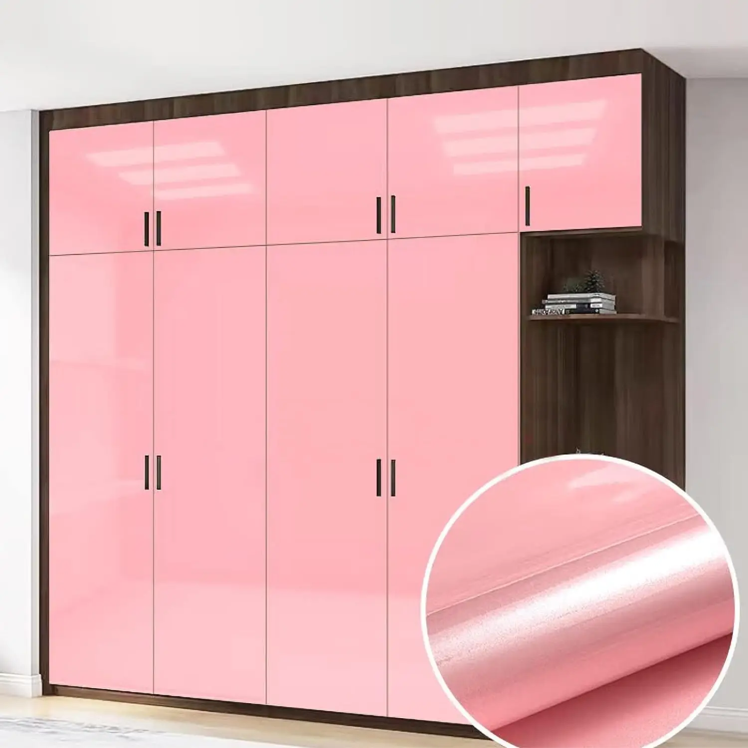 COWINLIFE High Quality Glossy Pink Self Adhesive Contact Paper Peel and Stick Removable Glitter Wallpaper for Kitchen Walls