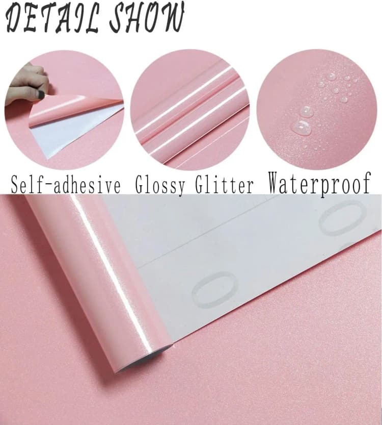 COWINLIFE High Quality Glossy Pink Self Adhesive Contact Paper Peel and Stick Removable Glitter Wallpaper for Kitchen Walls detail 6