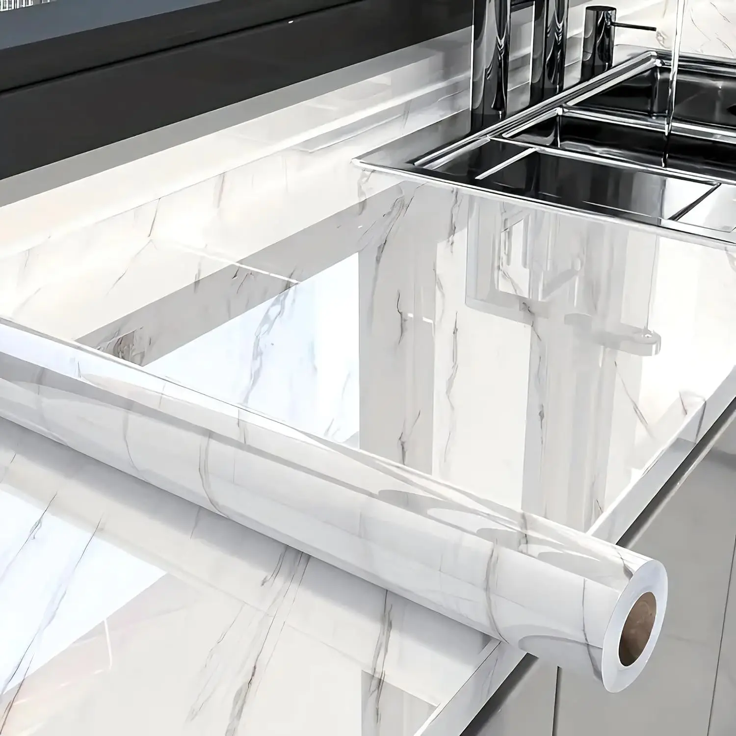 Hot Selling Marble Sticker Wallpaper Self Adhesive Kitchen Sticker Waterproof White Marble Vinyl Wallpaper Home Decor