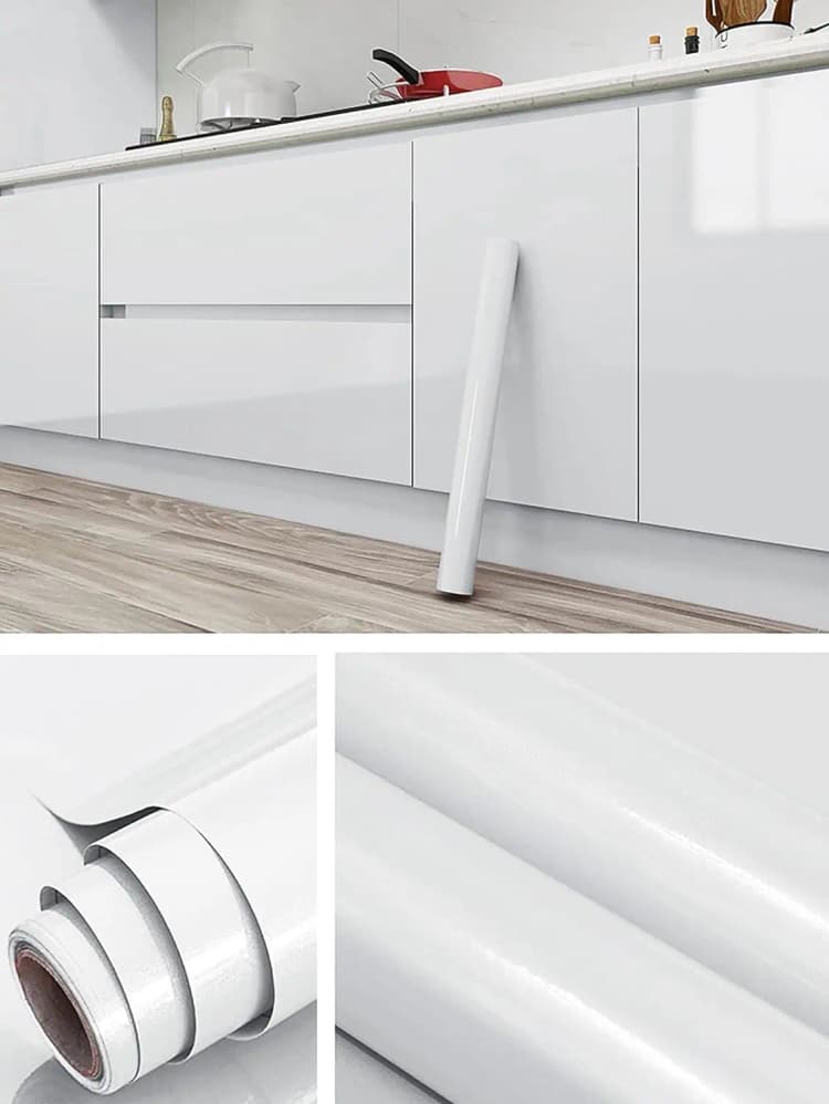 Glossy White Wallpaper Glitter for Countertops Waterproof PVC Self Adhesive Wallpaper Glossy Cabinet Decor Vinyl detail 3