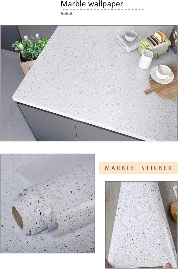 Vinyl Glossy White Marble Wallpaper for Countertop Peel and Stick Wallpaper Waterproof Self Adhesive Removable detail 4