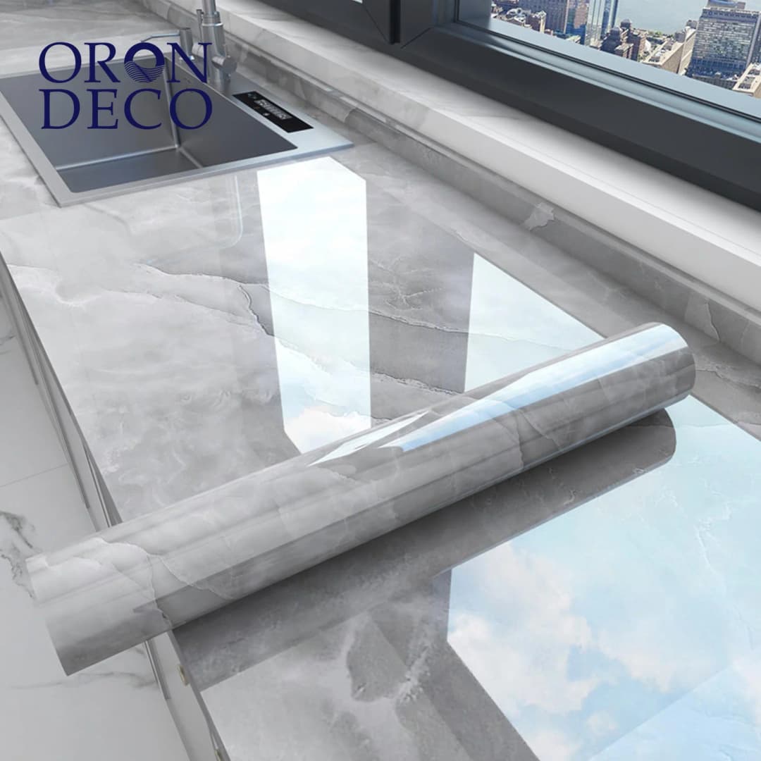 COWINLIFE DECO Gray Marble Sticker Peel & Stick Wallpaper Self-Adhesive Removable Wall Paper for Kitchen Countertops