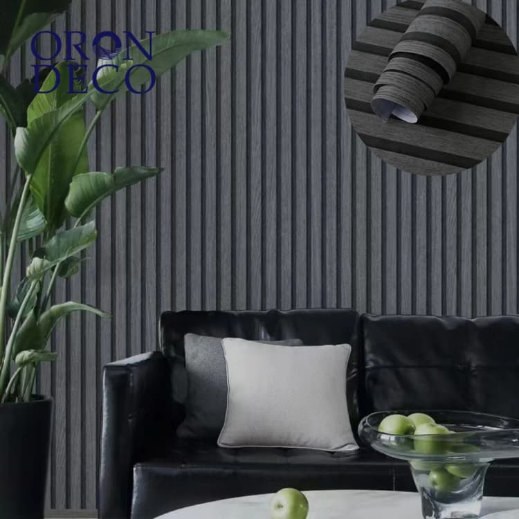 COWINLIFE DECO Hot Selling Gray Waterproof 3D Wood Self-Adhesive Wallpaper Stripes Bathroom Vinyl Wall Stickers detail 1