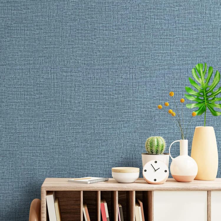COWINLIFE DECO Blue Linen Texture Interior Waterproof PVC Self-Adhesive Peel Stick Wallpapers Decorative Wall Paper Bedroom detail 3