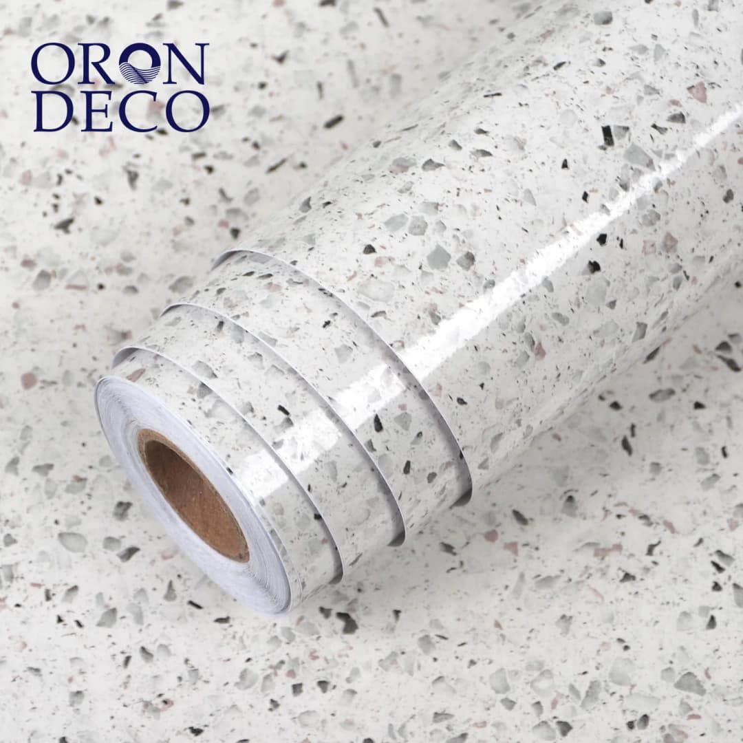 COWINLIFE DECO Modern Design Glossy Granite Marble Peel Stick Wallpaper Self-Adhesive Waterproof PVC Wall Sticker for Kitchen Decor