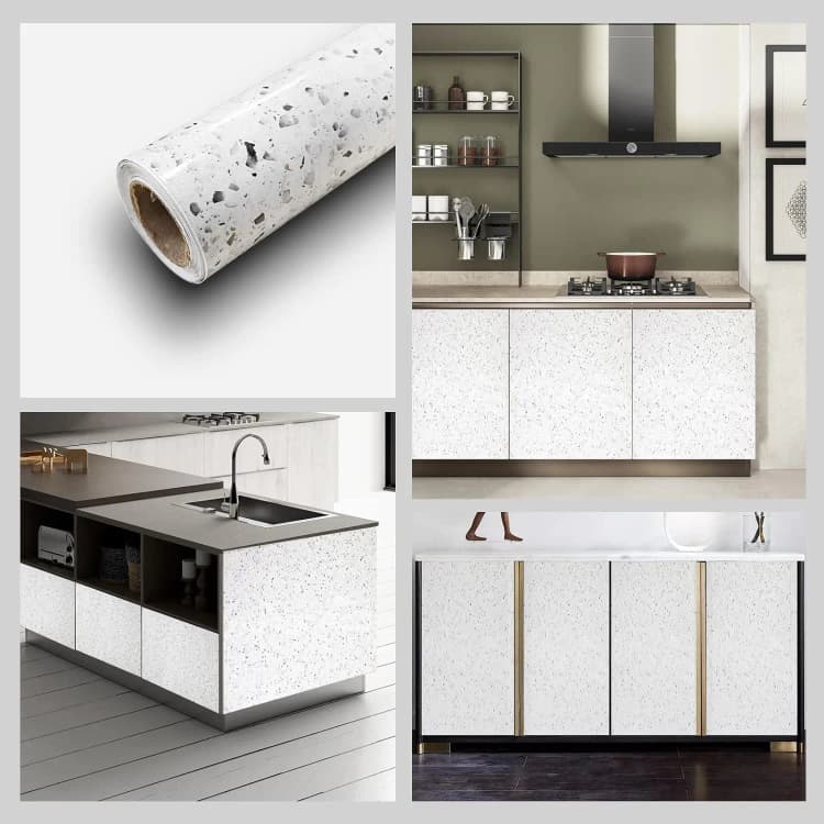 COWINLIFE DECO Modern Design Glossy Granite Marble Peel Stick Wallpaper Self-Adhesive Waterproof PVC Wall Sticker for Kitchen Decor detail 5