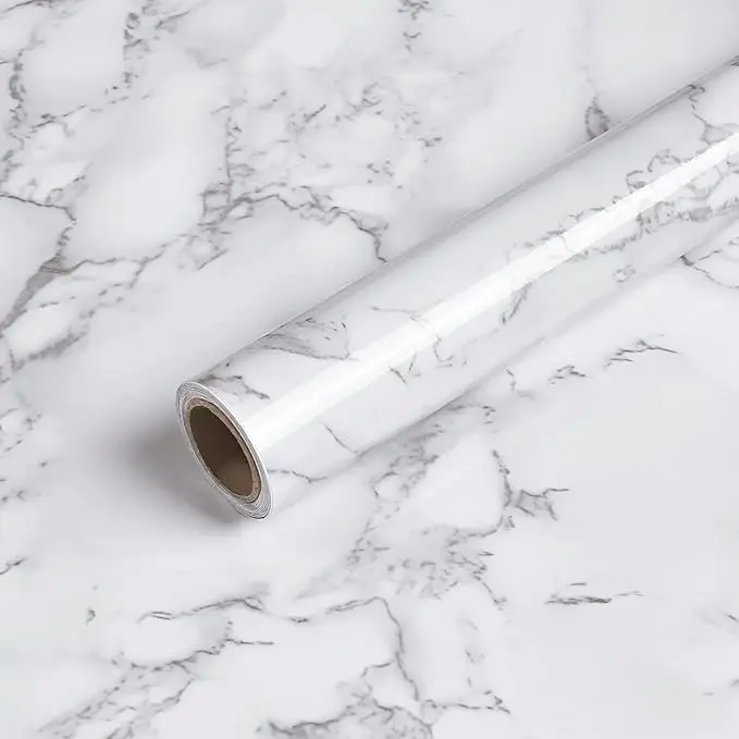 Wholesale White Grey Wallpaper Peel and Stick Glossy Marble Self Adhesive Contact Paper for Countertop Kitchen Cabinets Bathroom detail 1