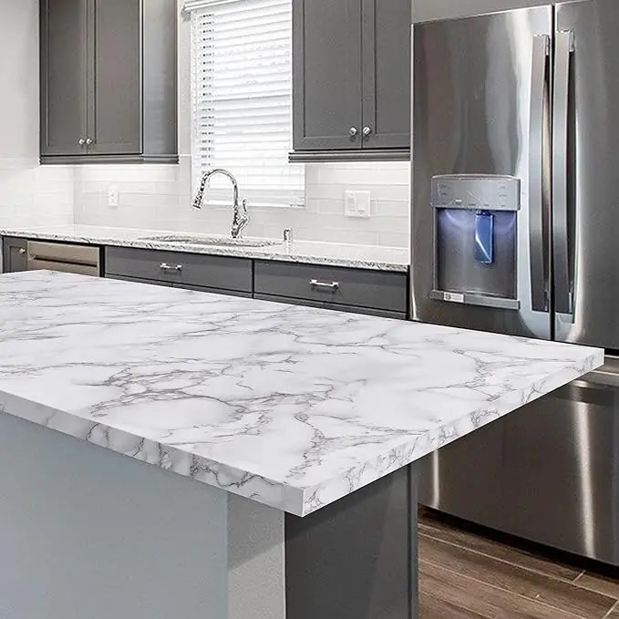 Wholesale White Grey Wallpaper Peel and Stick Glossy Marble Self Adhesive Contact Paper for Countertop Kitchen Cabinets Bathroom detail 3
