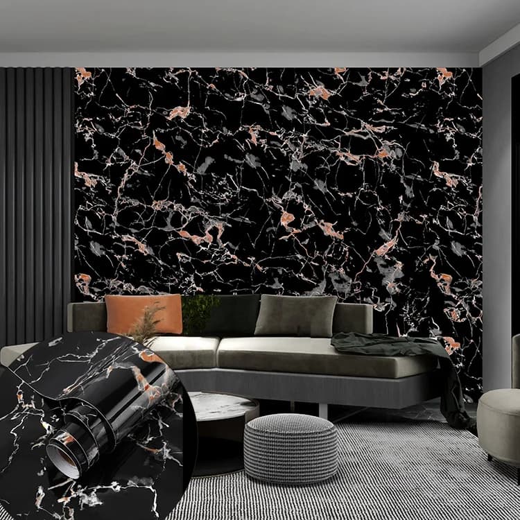 Black Marble Contact Paper New Custom Oil Proof Vinyl Peel and Stick Wall Paper Vantage 3d Stone Self Adhesive Wallpaper